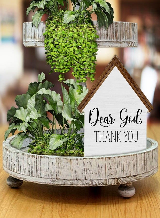 CIANMGD Christian Home Decor, Dear God Thank You House Shaped Wood Sign, Christian Farmhouse Living Room Decor for Desk Table Shelf - Image 5